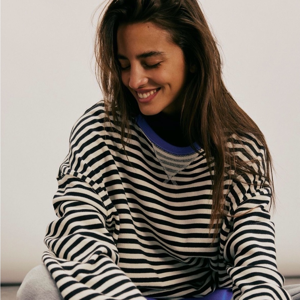 Free People Striped Oversized crewneck